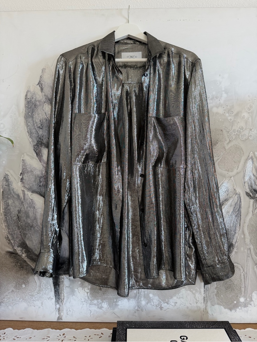 Metallic Silver Button-Up Shirt